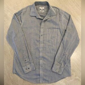 Merona - Men's Blue Long Sleeve Striped  Pattern Button Down - Size Large - C43